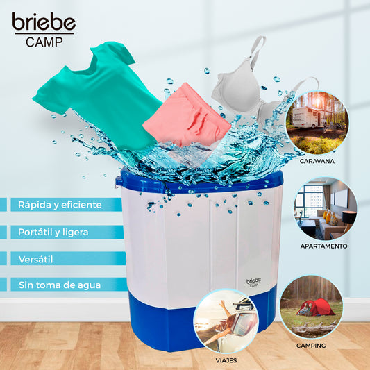 Mini Lavadora briebe Camp Portátil Camping con Centrifugado 3Kg Blanco/Azul