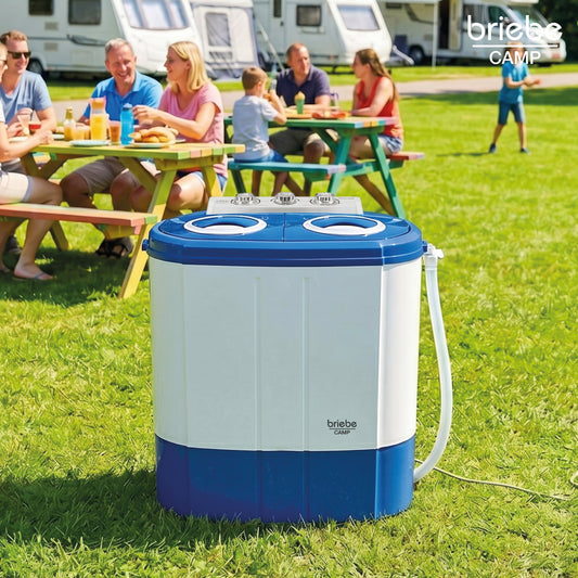 Mini Lavadora briebe Camp Portátil Camping con Centrifugado 3Kg Blanco/Azul