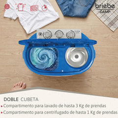 Mini Lavadora briebe Camp Portátil Camping con Centrifugado 3Kg Blanco/Azul