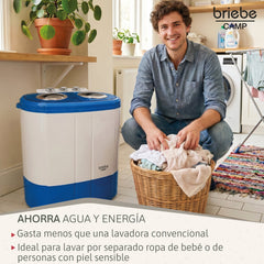 Mini Lavadora briebe Camp Portátil Camping con Centrifugado 3Kg Blanco/Azul