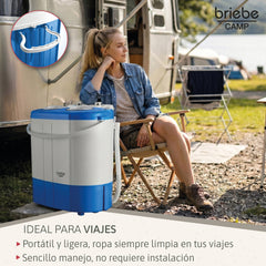 Mini Lavadora briebe Camp Portátil Camping con Centrifugado 3Kg Blanco/Azul