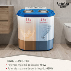 Mini Lavadora briebe Camp Portátil Camping con Centrifugado 3Kg Blanco/Azul