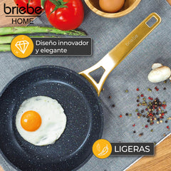Juego de 3 Sartenes Antiadherentes Induccións Gold Titanium Ø 20-24-28