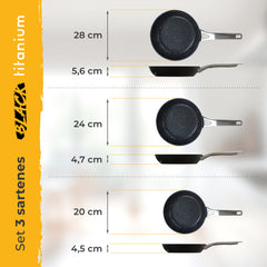 Juego de 3 Sartenes Antiadherentes Inducción Black Titanium Ø 20-24-28 cm