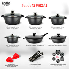 Batería Cocina Inducción + Juego Sartenes Granitec MGK1219
