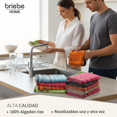 Set de 6 Paños de Cocina briebe Home 100% Algodón Rizo 50X50cm, Alta Absorción y Suavidad