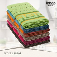 Set de 6 Paños de Cocina briebe Home 100% Algodón Rizo 50X50cm, Alta Absorción y Suavidad