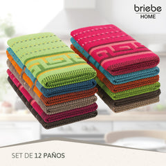 Set de 12 Paños de Cocina briebe Home 100% Algodón Rizo 50X50cm, Alta Absorción y Suavidad