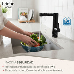 Grifo Eléctrico de Mesa para Cocina / Baño Agua Caliente al Instante Indicador y Selector Temperatura Acero Inox Negro Bajo Consumo