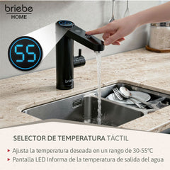 Grifo Eléctrico de Mesa para Cocina / Baño Agua Caliente al Instante Indicador y Selector Temperatura Acero Inox Negro Bajo Consumo