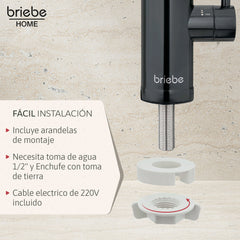 Grifo Eléctrico de Mesa para Cocina / Baño Agua Caliente al Instante Indicador y Selector Temperatura Acero Inox Negro Bajo Consumo