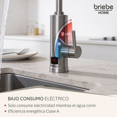 Grifo Eléctrico Instantáneo de Mesa para Cocina Agua Caliente al Instante Indicador Temperatura Acero Inox Bajo Consumo