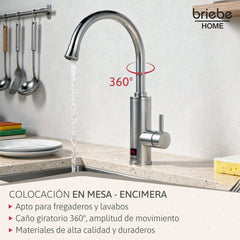 Grifo Eléctrico Instantáneo de Mesa para Cocina Agua Caliente al Instante Indicador Temperatura Acero Inox Bajo Consumo