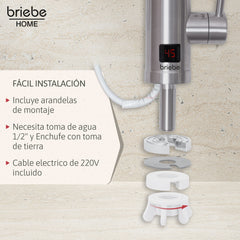 Grifo Eléctrico Instantáneo de Mesa para Cocina Agua Caliente al Instante Indicador Temperatura Acero Inox Bajo Consumo