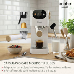 Cafetera Espresso Nordic 20 Bares Compatible Cápsulas Nespresso y Café Molido Blanco