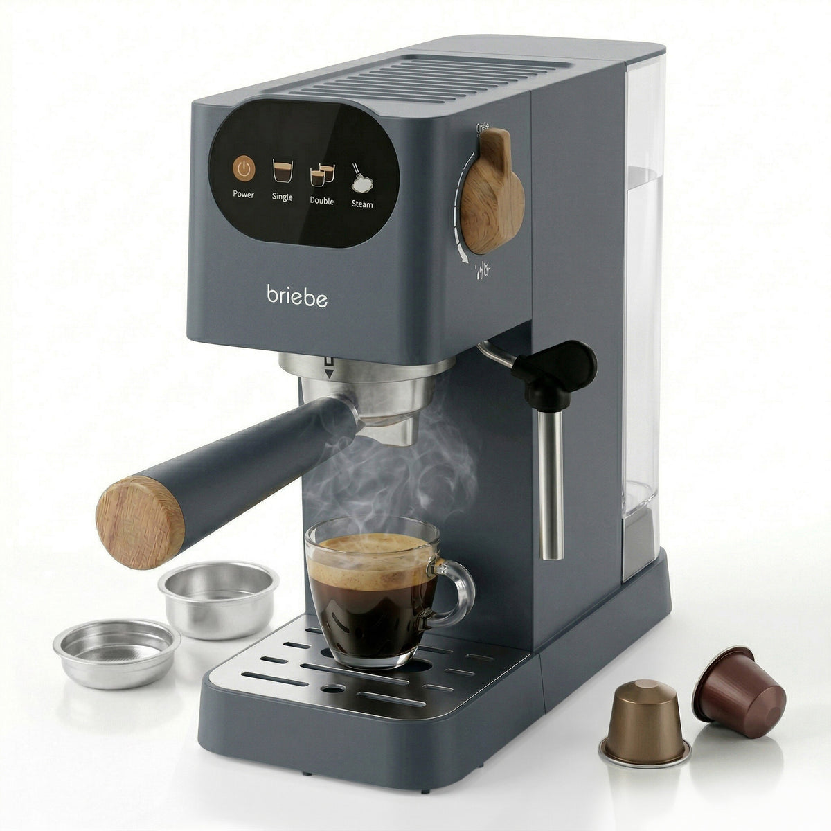 Cafetera Espresso Nordic 20 Bares Compatible Cápsulas Nespresso y Café Molido Gris