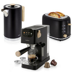 Set Nordic Cafetera Espresso 20 Bares Cápsulas y Café Molido + Hervidor Agua Eléctrico 17L Inalámbrico 2200W + Tostadora Ranura Ancha 2 Rebanadas Negro
