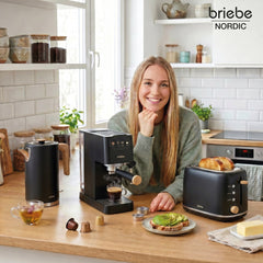 Set Nordic Cafetera Espresso 20 Bares Cápsulas y Café Molido + Hervidor Agua Eléctrico 17L Inalámbrico 2200W + Tostadora Ranura Ancha 2 Rebanadas Negro