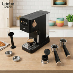 Set Nordic Cafetera Espresso 20 Bares Cápsulas y Café Molido + Hervidor Agua Eléctrico 17L Inalámbrico 2200W + Tostadora Ranura Ancha 2 Rebanadas Negro
