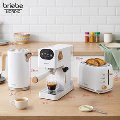 Set Nordic Cafetera Espresso 20 Bares Cápsulas y Café Molido + Hervidor Agua Eléctrico 17L Inalámbrico 2200W + Tostadora Ranura Ancha 2 Rebanadas Blanco