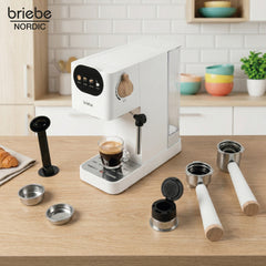Set Nordic Cafetera Espresso 20 Bares Cápsulas y Café Molido + Hervidor Agua Eléctrico 17L Inalámbrico 2200W + Tostadora Ranura Ancha 2 Rebanadas Blanco