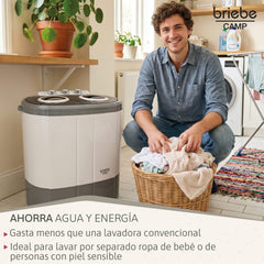 Mini Lavadora briebe Camp Portátil Camping con Centrifugado 3Kg Blanco/Gris