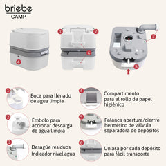 WC briebe Camp Comfort Inodoro Portátil Químico Adultos Potty 24L Camping Camper Blanco