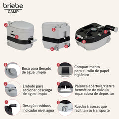 WC briebe Camp Comfort Plus Inodoro Portátil Químico con Ruedas Adultos Potty 24L Camping Camper Gris