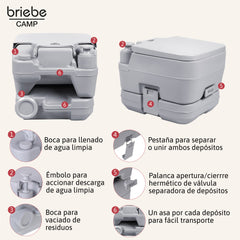 WC briebe Camp Compact Go Inodoro Portátil Químico Adultos Potty 10L Camping Camper