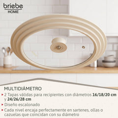 Juego 2 Tapas Sartén Universal Ollas Cacerolas Multidiámetro Borde Silicona Cristal Válvula
