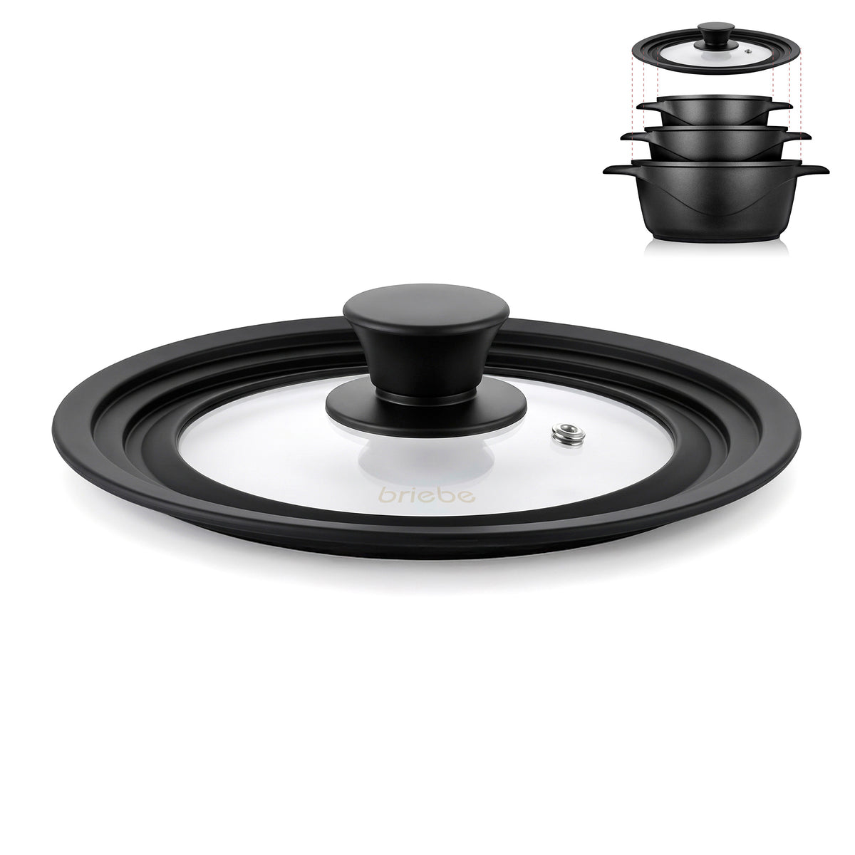 Tapa Sartén Universal Olla Cacerolas Multidiámetro 24-26-28cm Borde Silicona Cristal Válvula