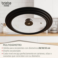 Tapa Sartén Universal Olla Cacerolas Multidiámetro 28-30-32cm Borde Silicona Cristal Válvula