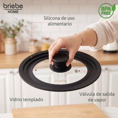 Tapa Sartén Universal Olla Cacerolas Multidiámetro 28-30-32cm Borde Silicona Cristal Válvula