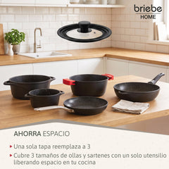 Tapa Sartén Universal Olla Cacerolas Multidiámetro 28-30-32cm Borde Silicona Cristal Válvula
