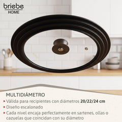 Tapa Sartén Universal Olla Cacerolas Multidiámetro 20-22-24cm Borde Silicona Cristal Válvula