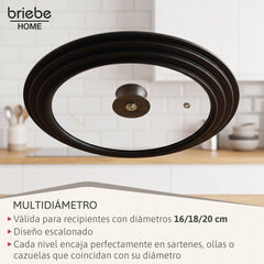 Tapa Sartén Universal Olla Cacerolas Multidiámetro 16-18-20cm Borde Silicona Cristal Válvula