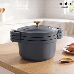 Batería Cocina Inducción Totem Apilable 4 Piezas Ø 22cm Antiadherente Cerámico Gris