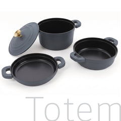 Batería Cocina Inducción Totem Apilable 4 Piezas Ø 22cm Antiadherente Cerámico Gris