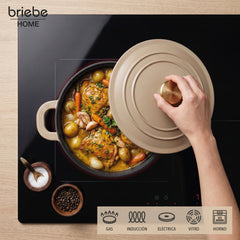 Batería Cocina Inducción Totem Apilable 4 Piezas Ø 22cm Antiadherente Cerámico Crema