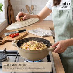 Batería Cocina Inducción Totem Apilable 4 Piezas Ø 22cm Antiadherente Cerámico Crema