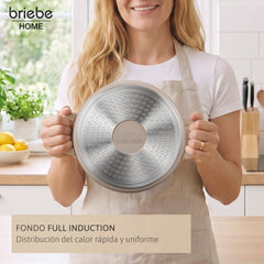 Batería Cocina Inducción Totem Apilable 4 Piezas Ø 22cm Antiadherente Cerámico Crema