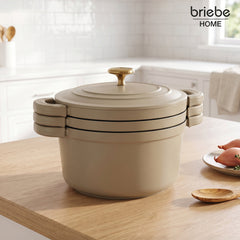 Batería Cocina Inducción Totem Apilable 4 Piezas Ø 22cm Antiadherente Cerámico Crema