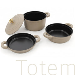 Batería Cocina Inducción Totem Apilable 4 Piezas Ø 22cm Antiadherente Cerámico Crema
