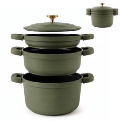 Batería Cocina Inducción Totem Apilable 4 Piezas Ø 22cm Antiadherente Cerámico Verde