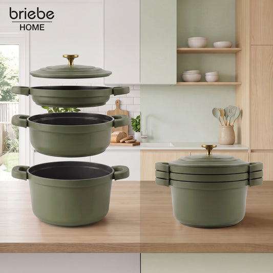 Batería Cocina Inducción Totem Apilable 4 Piezas Ø 22cm Antiadherente Cerámico Verde