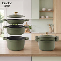 Batería Cocina Inducción Totem Apilable 4 Piezas Ø 22cm Antiadherente Cerámico Verde
