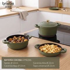 Batería Cocina Inducción Totem Apilable 4 Piezas Ø 22cm Antiadherente Cerámico Verde