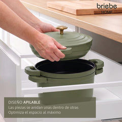 Batería Cocina Inducción Totem Apilable 4 Piezas Ø 22cm Antiadherente Cerámico Verde