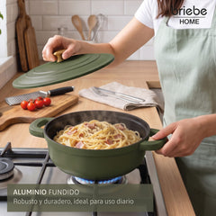 Batería Cocina Inducción Totem Apilable 4 Piezas Ø 22cm Antiadherente Cerámico Verde