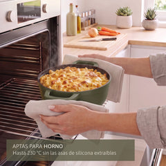 Batería Cocina Inducción Totem Apilable 4 Piezas Ø 22cm Antiadherente Cerámico Verde